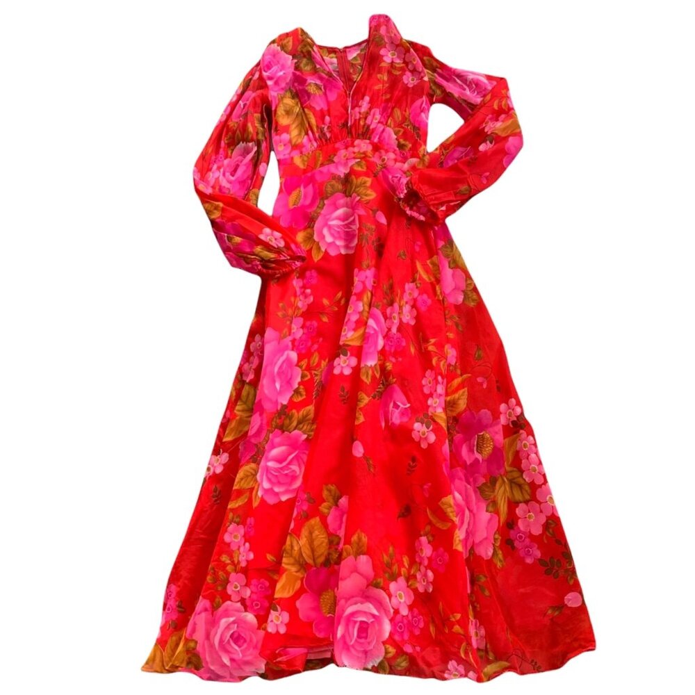 Vintage Mr. Boots Sheer Sleeve Novelty Floral All Over Print Maxi Dress 4